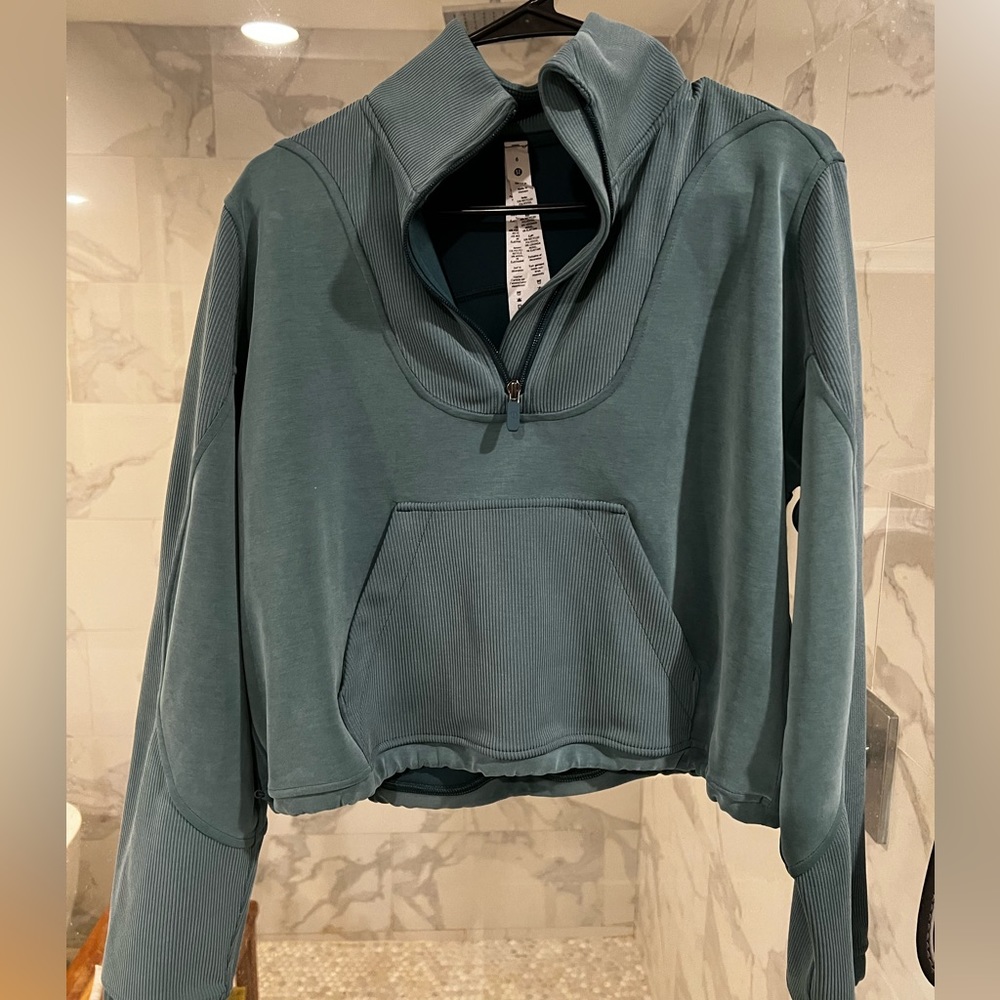 Lululemon Brush Softstreme Ribbed Half Zip in Green Jasper sz 6